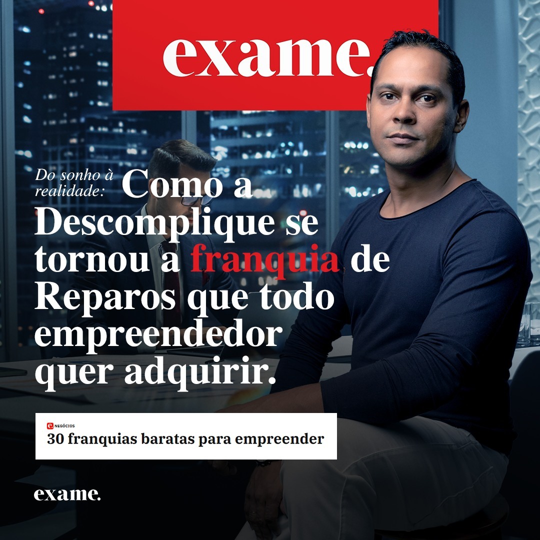 Matéria da revista Exame sobre a Descomplique entre as 30 franquias baratas para empreender